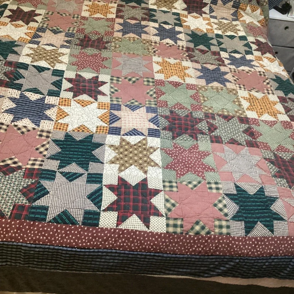 Handmade Patchwork Star Quilt Full Queen 86x96 Rustic Plaid Multi Color Vintage